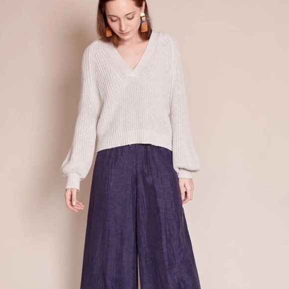 Apiece Apart Astro V Neck Knit Sweater Balloon Sleeves In Gray Marl Size XS - Picture 3 of 16